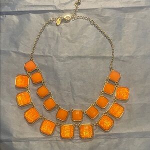 Charming Charlie Peach & Irridescent Orange Statement Necklace, EUC